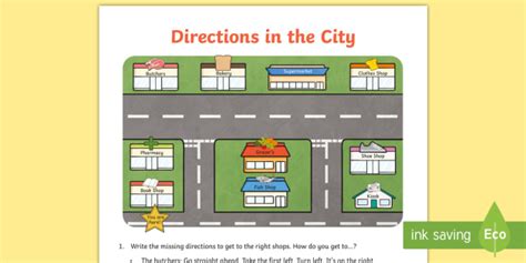 Directions In The City Worksheet Worksheet