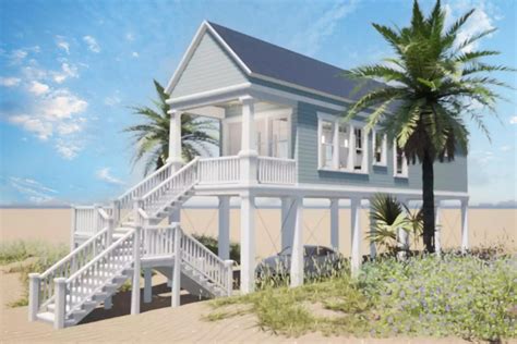 Elevated One Bed Beach House Plan Just 13 Wide 44191td