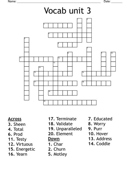 Unit 3 Grade 7 Crossword Puzzle Wordmint