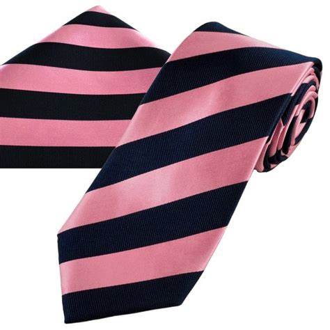 Ties Planet Gold Label Navy Blue Pink Striped Men S Silk Tie Pocket