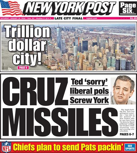 Covers For January 16 2016 New York Post
