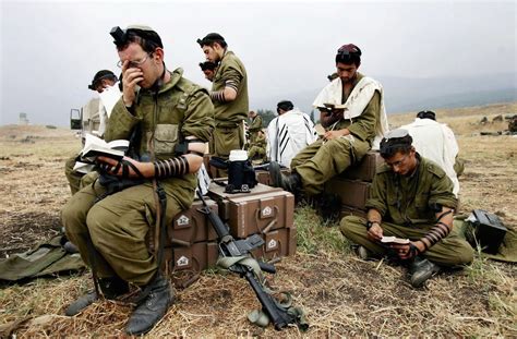 Israeli Defence Force Soldiers In The Field Praying Travel Israel
