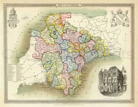 Devon 1837 Antique English County Map Of Devonshire Canvas Print