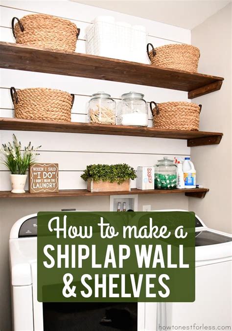 Diy, laundry room, one room challenge. Laundry Room Shiplap and DIY Wood Shelves - Easy Tutorial ...