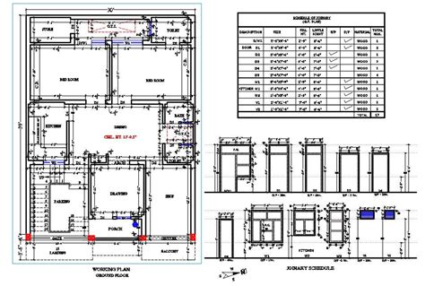 30x40 House Working Plan With Door Window Schedule Journey Dwg File