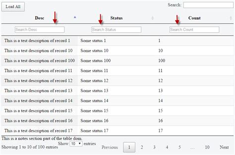 Javascript JQuery DataTable Column Level Filters On Top And Fixed