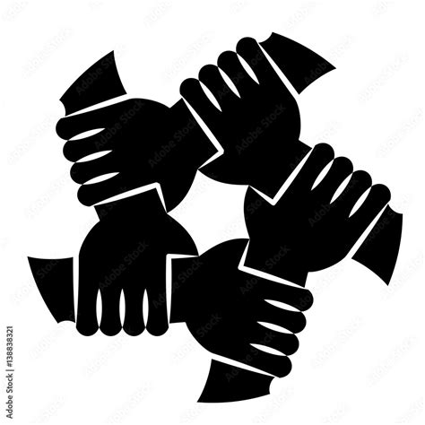 Vector Illustration Of Five Human Hands Silhouettes Holding Eachother