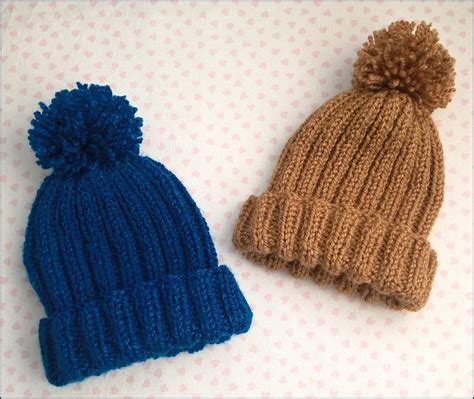 Knitted Ribbed Bobble Hat Pattern Pom Pom Hat Knitting