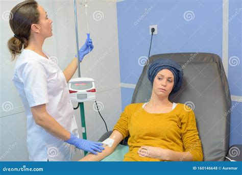 Young Woman Receiving Chemotherapy Treatment Stock Photo Image Of