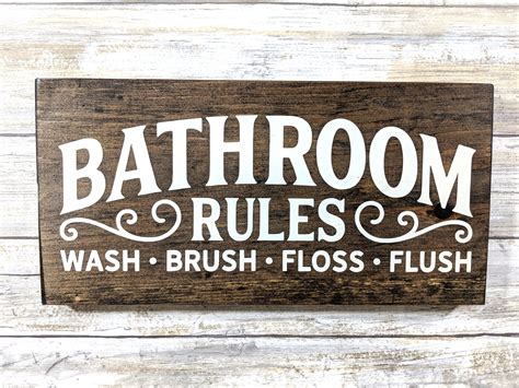 Rustic Bathroom Rules Sign Bathroom Decor Wood Bathroom Etsy