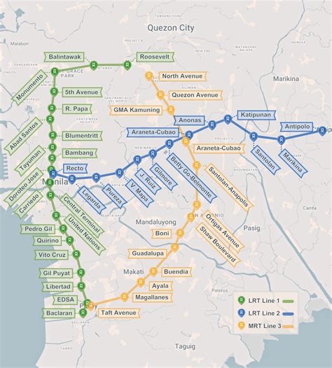 Map Of Lrt Line 1 2 And Mrt 3 Stations 