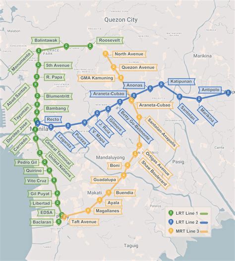 Map Guide To Manila S Lrt And Mrt Stations Deiville