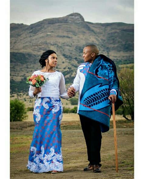 Clipkulture South African Couple In Basotho Blanket And Long Shweshwe Skirt