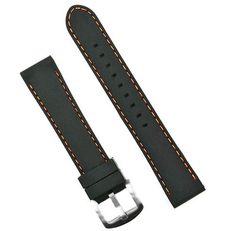 Black Silicone Watch Band - Orange Stitch | B & R Bands