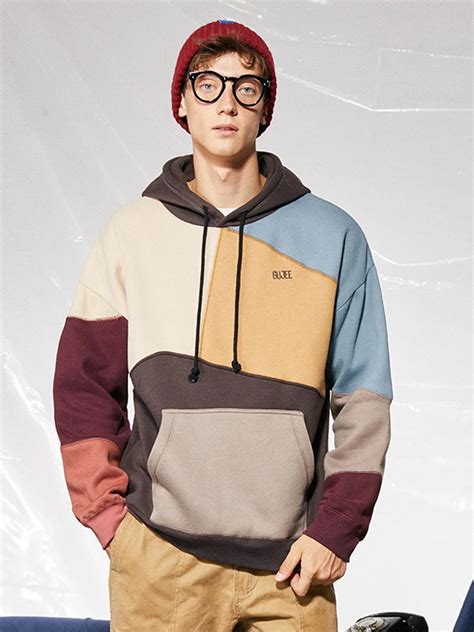 2019 color block patchwork fleece hoodies mens 2018 winter hip hop fashion pullover hooded
