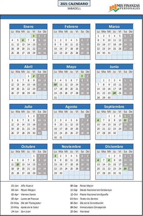 Calendario laboral barcelona 2021 en pdf para imprimir con los días festivos de barcelona, días festivos de catalunya y fiestas de españa. ᐅ Calendario laboral Sabadell 2021 - Mis finanzas personales
