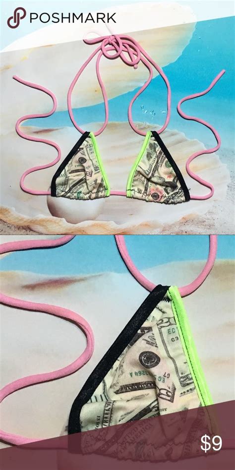 New Top Bikini Handmade In Usa Money Print With Neon And Black Trim