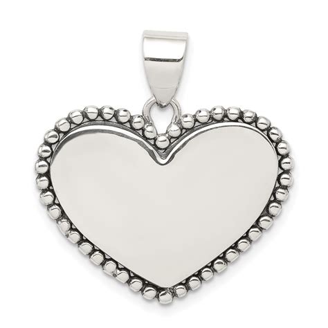 Sterling Silver Polished Engravable Heart Pendant 1inx1in