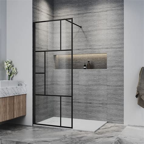 Buy Elegant Black Shower Screen For Wet Room Walk In Shower Enclosure With 8mm Safety Tempered