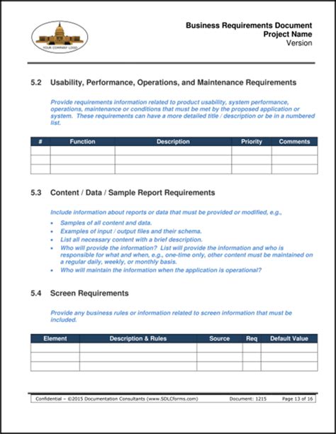 Report Requirements Document Template 3 Templates Example