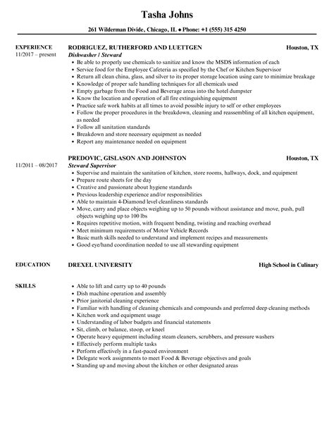 Steward Resume Samples Velvet Jobs