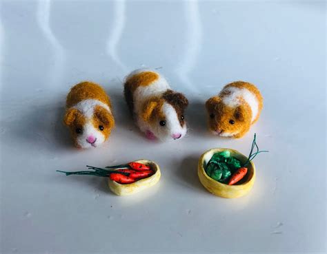 One Miniature Guinea Pig With A Bowl And Carrots Miniature Etsy