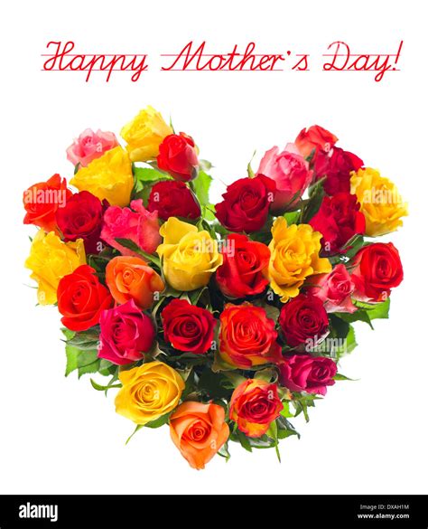 Happy Mothers Day Bouquet Of Colorful Assorted Roses In Heart Shape