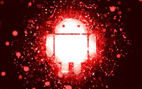 Herunterladen Hintergrundbild Rotes Android Logo 4k Rote Neonlichter