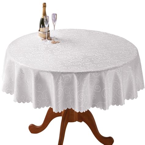 Collections Etc Fancy Scroll Scalloped Edge Festive Tablecloth White