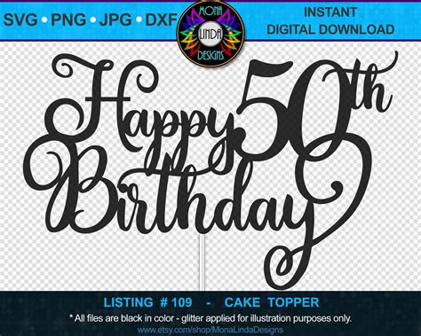Happy 50th Birthday Svg Cake Topper Birthday Svg Cut File Etsy Uk