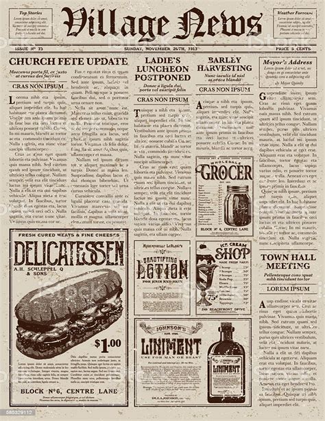 They inform readers about things that for example, a report about young children left home alone could inspire a feature article on the. Vintage Victorian Style Newspaper Design Template Stock Vector Art & More Images of 19th Century ...