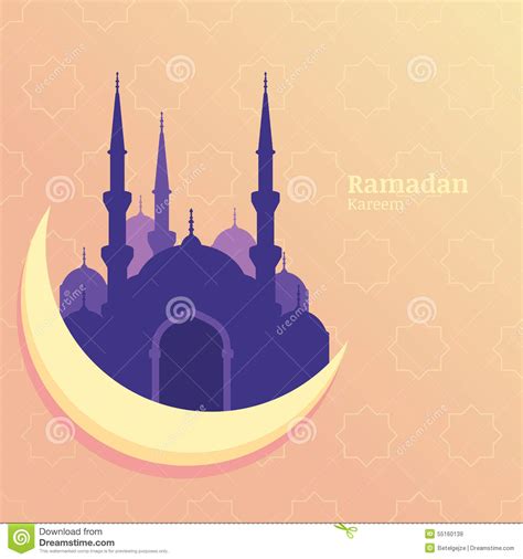 Ramadan Kareem Vector Greeting Card Silhouette Of Purple Mosque Stock