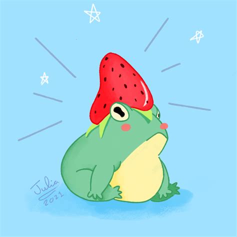 A Frog With Strawberry Hat Rdrawing