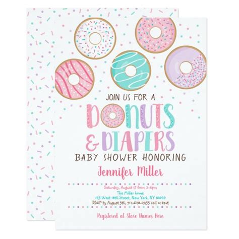 Donuts And Diapers Pink Baby Shower Invitation