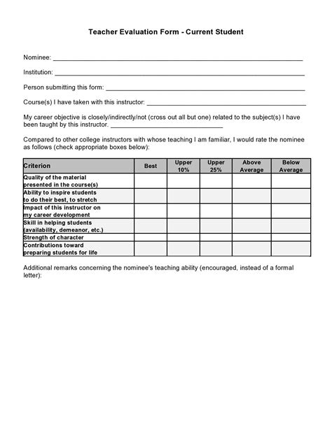 Free Printable Teacher Evaluation Forms Printable Forms Free Online