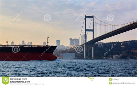 Turkey Istanbul Bosphorus Channel Bosphorus Bridge An Cargo Ship