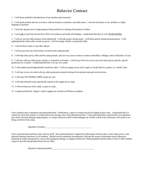 Download free printable behavior contract template samples in pdf, word and excel formats. Behavior Contract Template in Word and Pdf formats