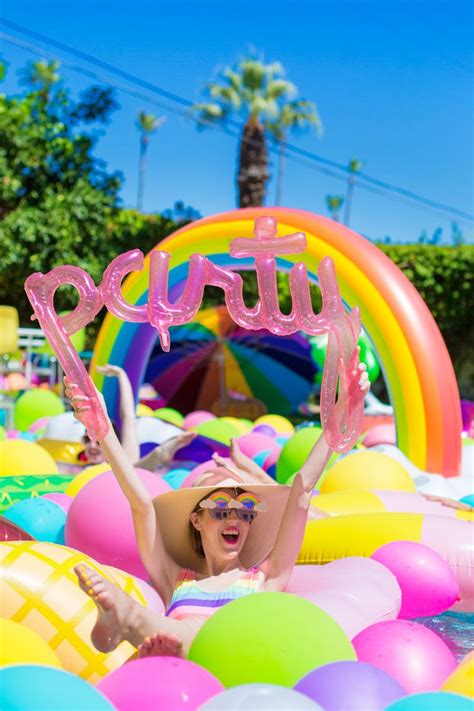 An Epic Rainbow Balloon Pool Party Pool Party Themes Pool Party