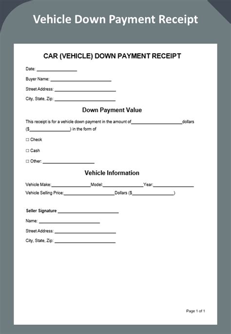 Vehicle Down Payment Receipt