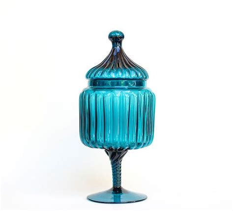 Mygift designer clear glass decorative weddings apothecary jars. Teal Blue Glass Apothecary Jar Mid Century Modern by ...