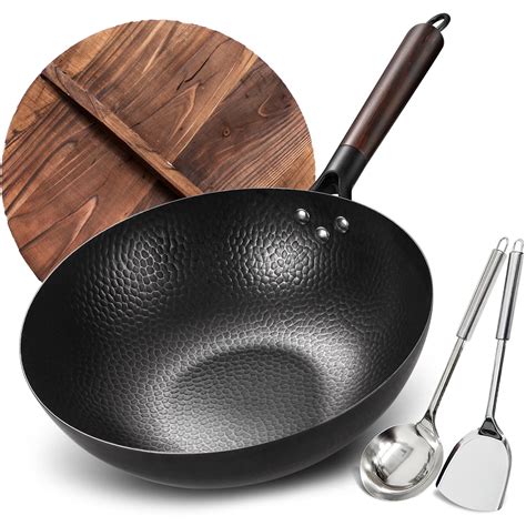 Buy Anyfish Carbon Steel Wok Pan 13 Woks And Stir Fry Pans With Lid
