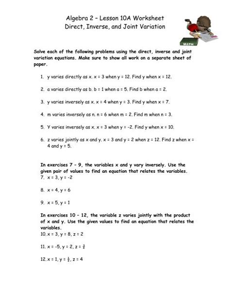 Inverse Variation Worksheets With Answers