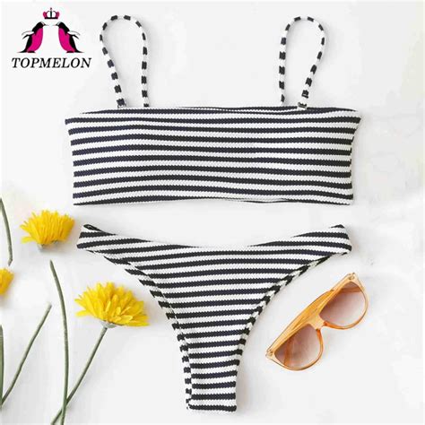 Topmelon Black Striped Swimsuit Women 2018 Brazilian Swimwear Female Night Bikini Sets Bathing