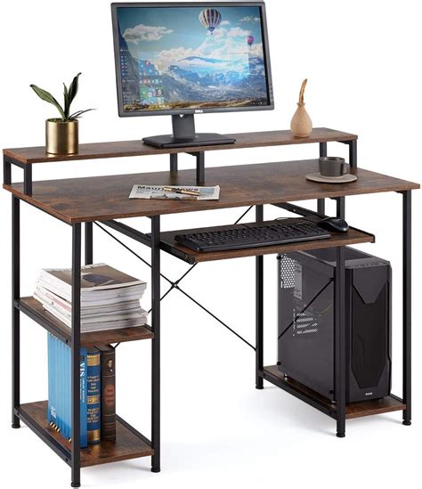 Erommy Computer Desk With Open Storage Shelves Writing Desk With