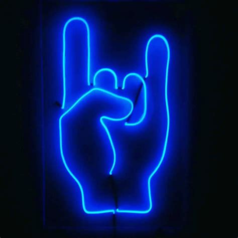 Rock On Neon Neonsignsneonlights Neon Wallpaper Blue Neon Lights Blue Aesthetic