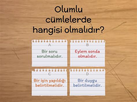 4 sınıf türkçe olumlu olumsuz soru ünlem cümleleri i Test