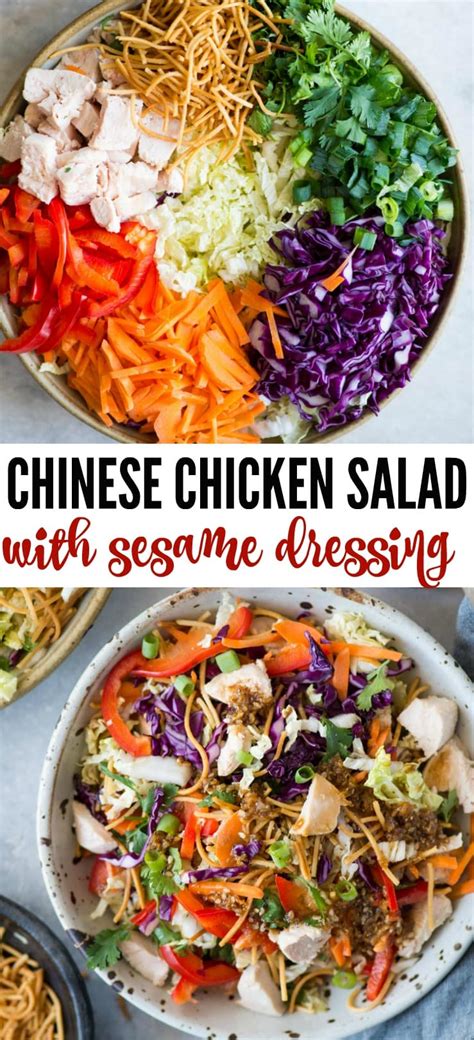 Combine the salad ingredients in a large bowl. CHINESE CHICKEN SALAD WITH SESAME DRESSING | The flavours ...