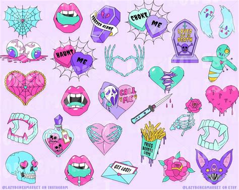 Pastel Goth Valentines Clipart Spooky Valentines Clipart Etsy
