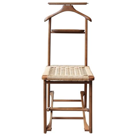 In the style of finn juhl. Vintage Wood Valet Folding Chair with Woven Caned Seat ...