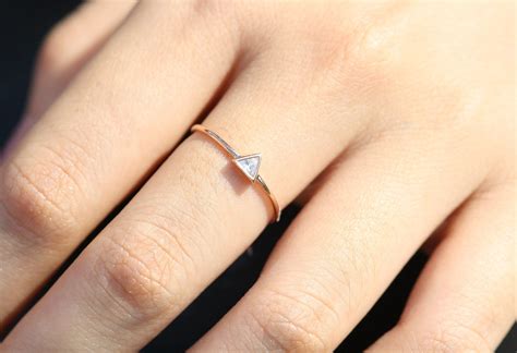 14k Triangle Diamond Ring Diamond Engagement Ring Wedding Etsy